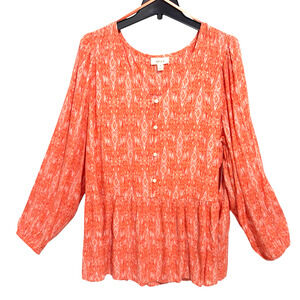 NWT Style & Co Sz XL Tiered Peasant Top Boho Bahama Coral Tunic Blouse